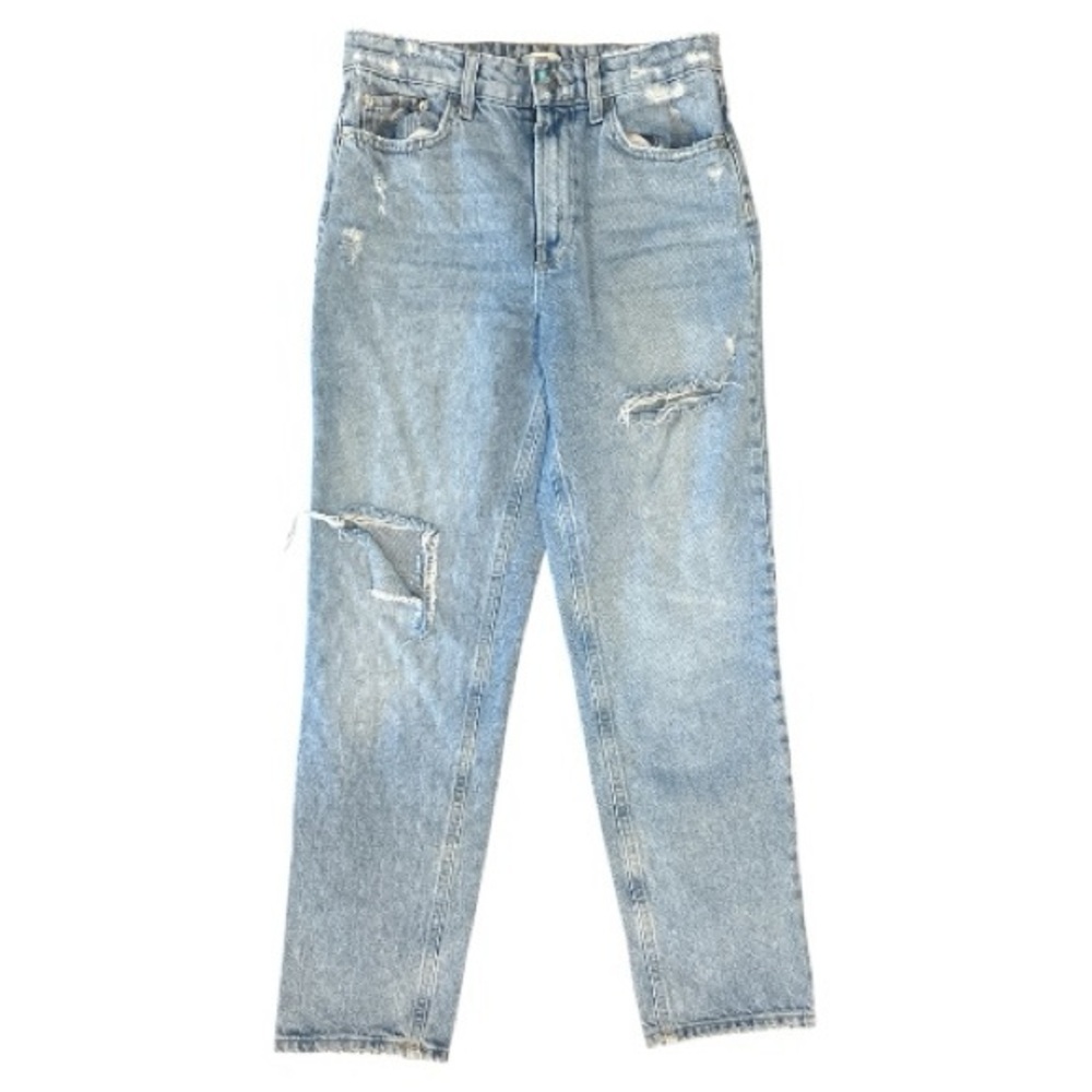 River Island High Rise Straight Led Distressed Jeans in Size 4